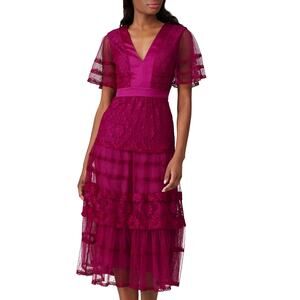 Temperley London Purple Lace Midi Dress Size 12 Romantic Wedding Designer $950